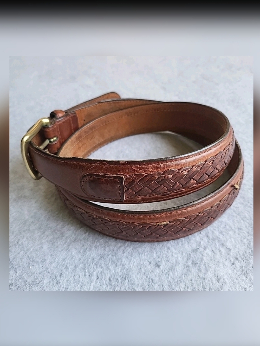 Braided Leather Belt Mens 38-95 Brown Woven Oil Tanned Cowhide Brass Dress Work